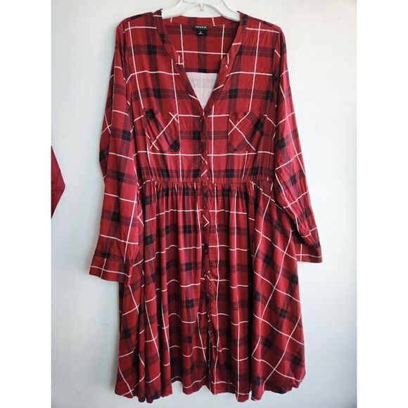 Torrid Red & Black Plaid Knee Length Button Down Shirt Dress size 2 or 2X - Picture 12 of 14